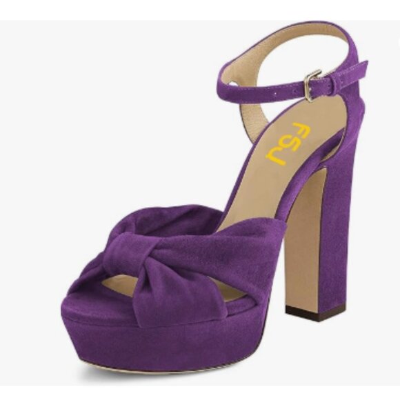 FSJ Purple Platform Chunky High Heel Sandals Peep Toe Ankle Strap Party Shoes - Picture 1 of 8